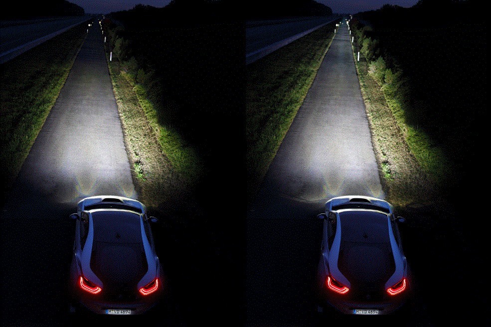Links LED High Beam, rechts Laser Light